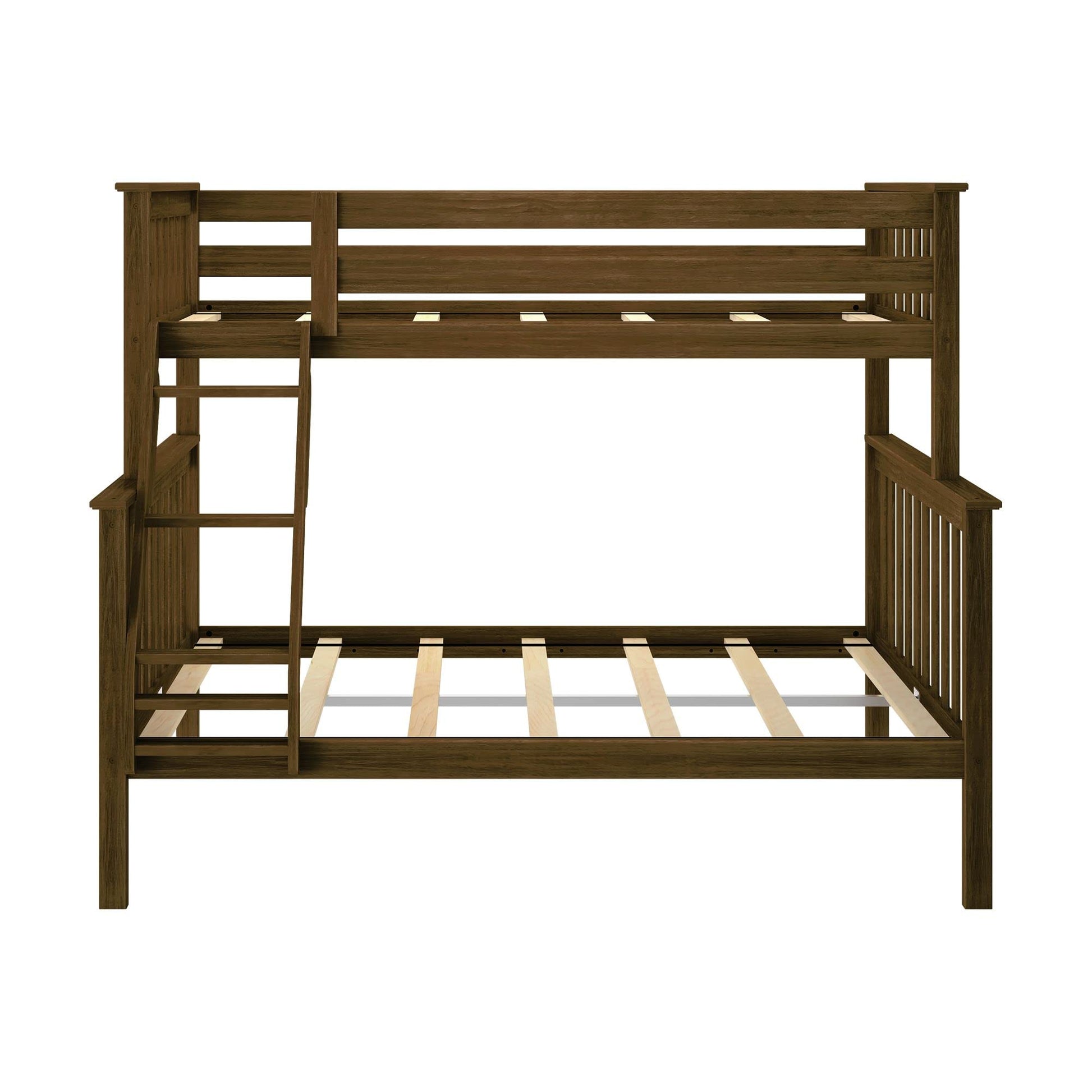 Plank+Beam Walnut Twin Over Full Bunk Bed with Ladder – Solid Wood Space-Saving Frame - WoodArtSupply