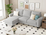 Homall Sofa for Living Room, Couch with Convertible Chaise, 3 Seat L-Shaped Sofas, Comfy Fabric Couches for Apartment, Small Space, Pale Gray Homall