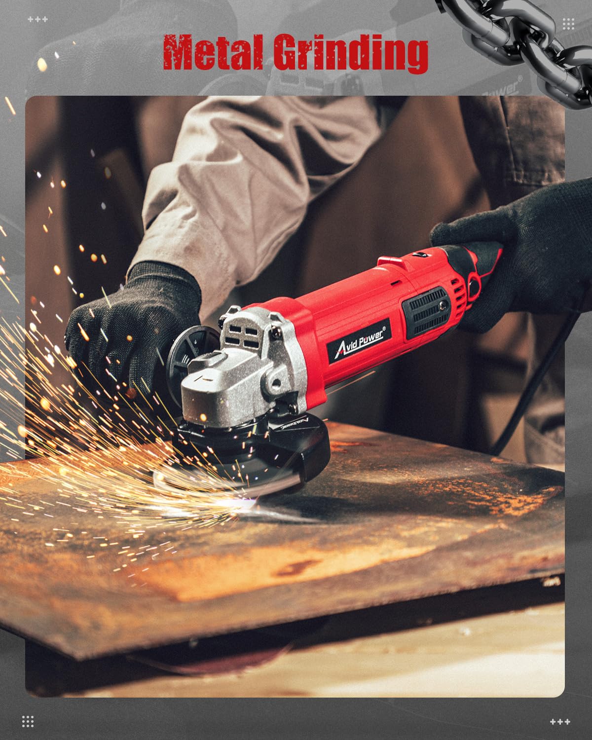 AVID POWER Angle Grinder 4-1/2 Inch 8.0 Amp 1000W Electric Grinder Tool 7-Variable-Speed Metal Grinder, 11,500 RPM, Paddle Switch with Lock-on Button, Cutting & Grinding Wheels and Side Handle AVID POWER