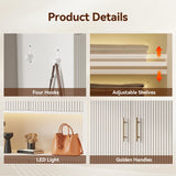 Epecoya 66-Inch Tall Shoe Cabinet with Fluted Door and LED Light for Entryway, Modern Large 9-Tier Freestanding Shoe Storage Organizer with Adjustable Shelves Open Shelf for Closet, Living Room, White Epecoya