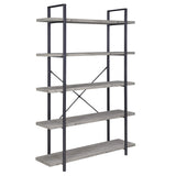 BELLEZE 5-Tier Wood Bookshelf, 70 Inch Industrial Storage Shelves Organizer for Living Room, Pantry, Home Office and Garage, Open Display Shelves with Metal Frame - Gray Wash BELLEZE