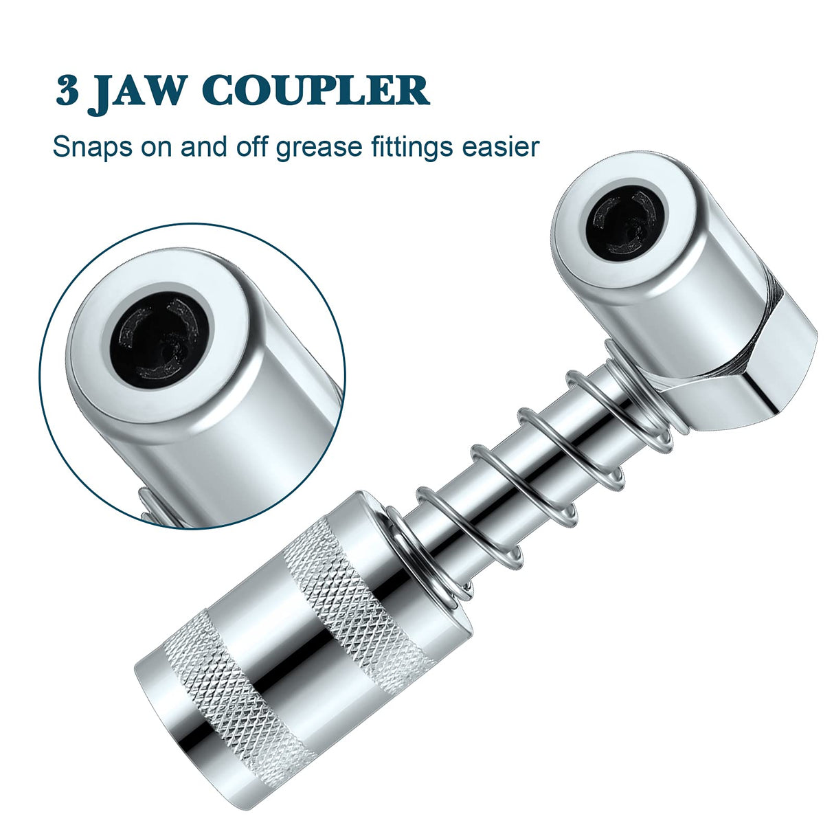 Silver 90 Degree Grease Coupler Gun Adapter 90 Degree Grease Gun Coupler Grease Gun Fittings Grease Gun Tips 3 Jaw Angle Swivel Snap Right Fitting Tool for Farm Truck Auto Industrial Use(2 Pieces) Boao