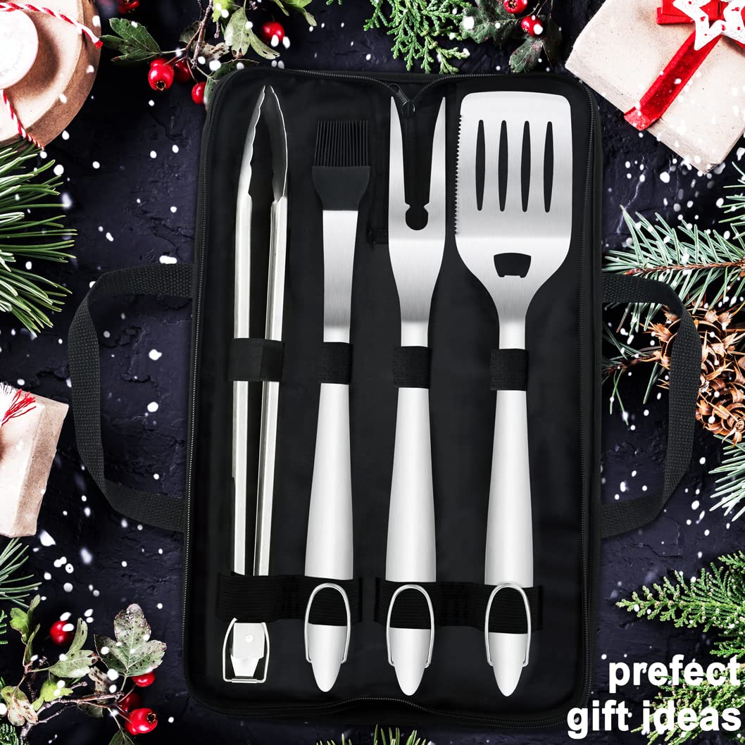 POLIGO 5PCS BBQ Grill Accessories for Outdoor Grill Set Stainless Steel Camping BBQ Tools Grilling Tools Set for Christmas Dads Birthday Presents, Grill Utensils Set Ideal Grilling Gifts for Men Dad POLIGO