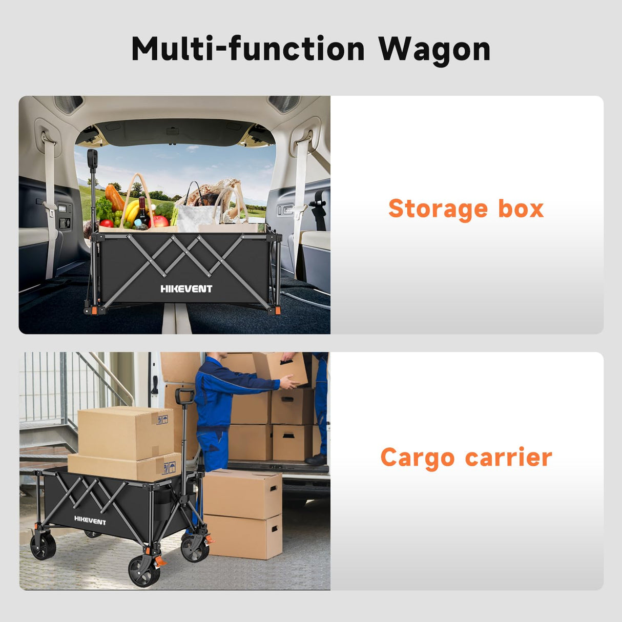 Hikevent Collapsible Wagon Cart Foldable with 220lbs Weight Capacity, Utility Grocery Shopping Cart with Wheels, Lightweight Portable Folding Wagon for Garden Sports Beach and Camping, Black Hikevent