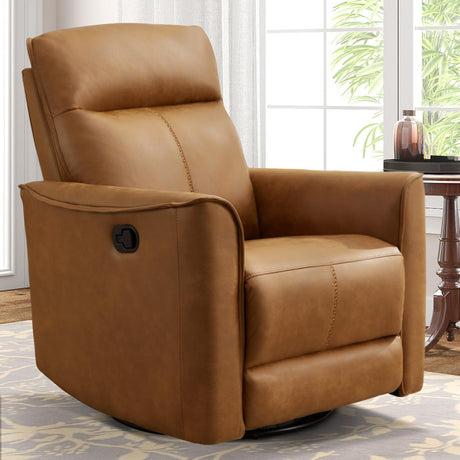 CANMOV Swivel Rocker Recliner, Glider Rocking Chair, Nursing Chairs Swivel Glider Recliners with Soft Backrest, Leathaire Manual Reclining Sofa for Living Room Bedroom Apartment, Brown CANMOV