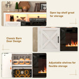 jiteentarou Farmhouse Fireplace TV Stand for 70/75/80 Inch TV, 32”Tall Entertainment Center w/ 36”Electric Fireplace & LED Light, 70”Media Console w/Barn Door Cabinet for Living Room, White jiteentarou