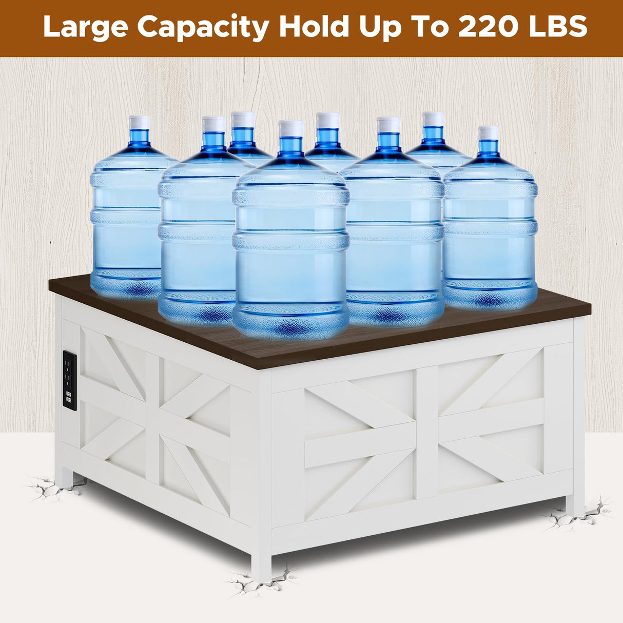 Melidee Farmhouse Lift Top Coffee Table - Wood Square Center Table with Hidden Storage Space, Charging Station & USB Ports, for Living Room, Home Office - 33.5" L x 33.5" W x 17.6" H Melidee