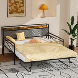 VINGLI Twin Daybed with Trundle Bed, Sofa DayBed with LED Light & Charing Station, Upholstered Bed Frame with Storage Headboard and Heavy Duty Metal Slats, for Living Room, Bedroom, Guest Room, Gray VINGLI