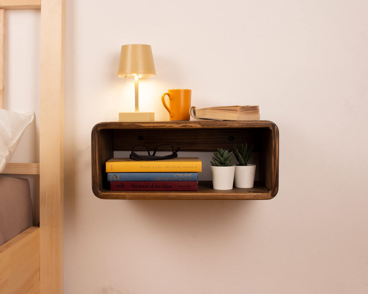 WOODCHES Floating Nightstand Wooden, Bedside Table, Nightstand Shelf, Handmade, Wall Mounted Bedside Shelf, Minimalist and Unique Style (Vancouver) WOODCHES