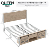 YITAHOME Queen Size Farmhouse Wood Bed Frame with Sliding Barn Door Storage Cabinets and Headboard, Solid Wood Slats Support, Noiseless, No Box Spring Needed, Rustic Brown YITAHOME