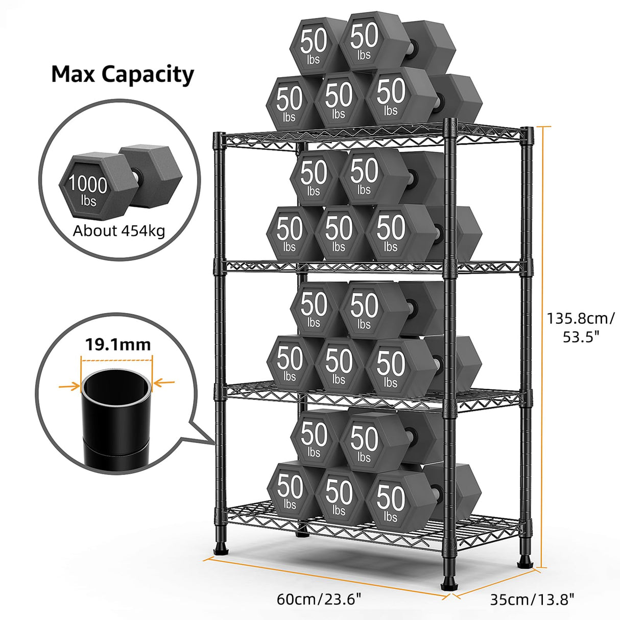M MZG 1000 lbs Storage Shelving Steel Heavy Duty 4-Tier Utility Shelving Unit Steel Organizer Wire Rack for Home,Kitchen,Office,Black (13.7" D x 23.6" W x 53.4" H) M MZG