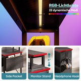 Bestier Small L Shaped Gaming Desk with LED Lights, 42 Inch Computer Desk with Monitor Stand, Open Storage Cabinet & Side Storage Bag, Corner Desk with Hooks for Bedroom Home Office Bestier