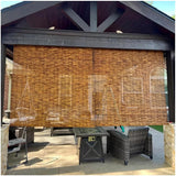 Cordless Bamboo Blackout Blinds for 20-75in Wide Windows Shades, 48-84in Length, Outdoor Bamboo Roller Blinds for Porch or Patio Sun Shades Privacy Protection Roll Up Shades(31x64in(WxH)) ZFSYMGYL