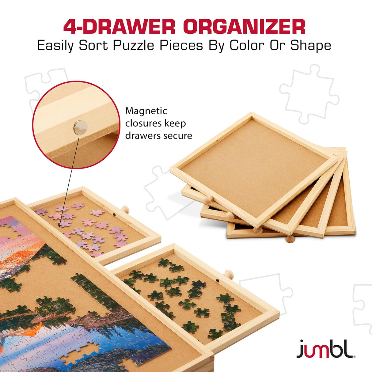 Jumbl 1000-Piece Puzzle Table with Drawers, Foldable Legs & Cover | Wooden Jigsaw Puzzle Board with Legs for Adults & Kids | Built to Last Jumbl