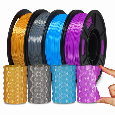 YOUSU Silk TPU Filament 1.75mm, 95A tpu3d Printing Flexible Filament, High Hardness Resilience, Soft Adhesive Material, Elastic, tpu4x250g Bundle, Silk TPU Gold,Dark Silver,Blue,Purple