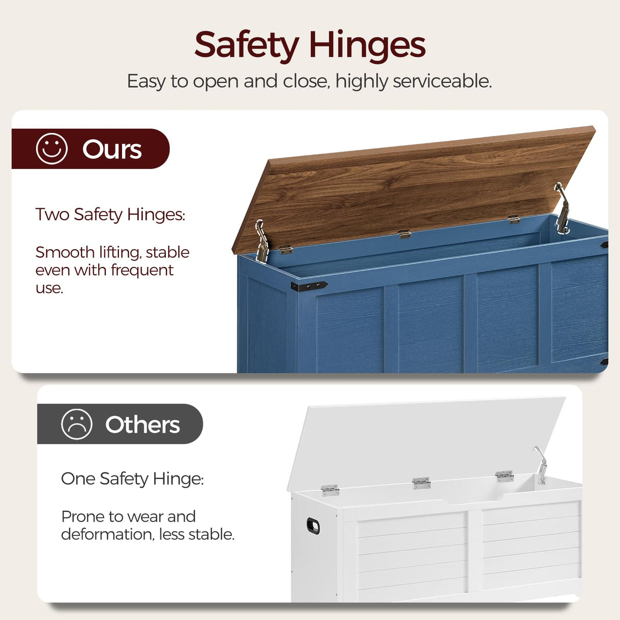 MAHANCRIS Storage Chest, 47.2" Storage Trunk with 2 Safety Hinges, Wooden Toy Chest, Entryway Shoe Bench, Large Toy Box for Kids Room, Bedroom, Living Room, Blue SCLZ4901 MAHANCRIS