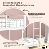 Giantex White Twin Over Twin Metal Bunk Beds, Heavy Duty Bed Frame with Safety Guard Rail & Ladder, Low Floor Bunk Bed for Boys Girls Adults Dormitory Bedroom, Noise Free, No Box Spring Needed Giantex