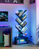 Evermagin 6 Tier Tree Bookshelf with LED Light, Vertical Bookcase Tower with Remote App Control, Music Sync Color Changing Floor Standing Book Shelf, Black Evermagin