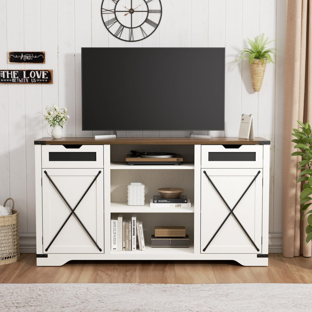 FiveWillowise Tall TV Stand, White Entertainment Center with Storage Cabinets for 65 Inch TV, 60'' Modern Media Console Table with Drawers and Adjustable Shelves, Television Stands for Living Room FiveWillowise