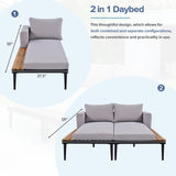 Polibi Patio Metal Daybed with Wood Topped Side Spaces for Drinks,Modern Outdoor Daybed 2 in 1 Padded Chaise Lounges for Poolside, Balcony, Deck,Gray Polibi