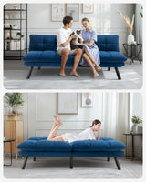 Miscoos Velvet Convertible Futon Sofa Bed, 71" Comfy Loveseat Sleeper Sofa with Adjustable Backrest Armrest, Strengthen Wood, Thick Padded Cushion, Small 2 Seater Futon Couch for Living Room, Bedroom Miscoos