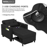 DURASPACE 39 inch Futon Chair Bed Convertible Chair 3-in-1 Pull Out Sleeper Reading Chair Beds with USB, Armchair Sleeper Bed for Living Room, Dorm, Small Space (Black Faux Leather) DURASPACE