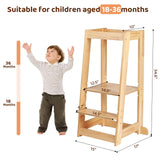 Adjustable Toddler Tower, Stable Standing Tower with 3 Heights Platform & Steps, Wooden Step Stool for Toddlers with Safe Around Rails for Bathroom/Kitchen/Sink, Suitable for Ages 18-36 Months KIDINIX