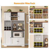 Hasuit 71.3" Pantry Cabinet with Charging Station, Tall Farmhouse Kitchen Hutch with Microwave Stand, Coffee Bar Hutch with Removable Wine Rack for Living Room, Dining Room, White Hasuit