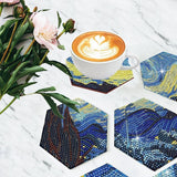 Diamond Art Coasters Van Gogh Starry Night, 7 PCS Diamond Art Hexagonal Coasters with Holder, Small Diamond Painting Kits for Adults Beginners NUFTVI