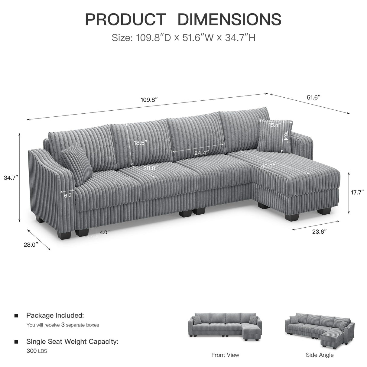 Belffin Sectional Couch with L-Shape Chaise L Shaped Couch with Ottoman Sectional Couches for Living Room Corduroy (Light Grey, L Shaped) Belffin