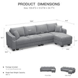 Belffin Sectional Couch with L-Shape Chaise L Shaped Couch with Ottoman Sectional Couches for Living Room Corduroy (Light Grey, L Shaped) Belffin
