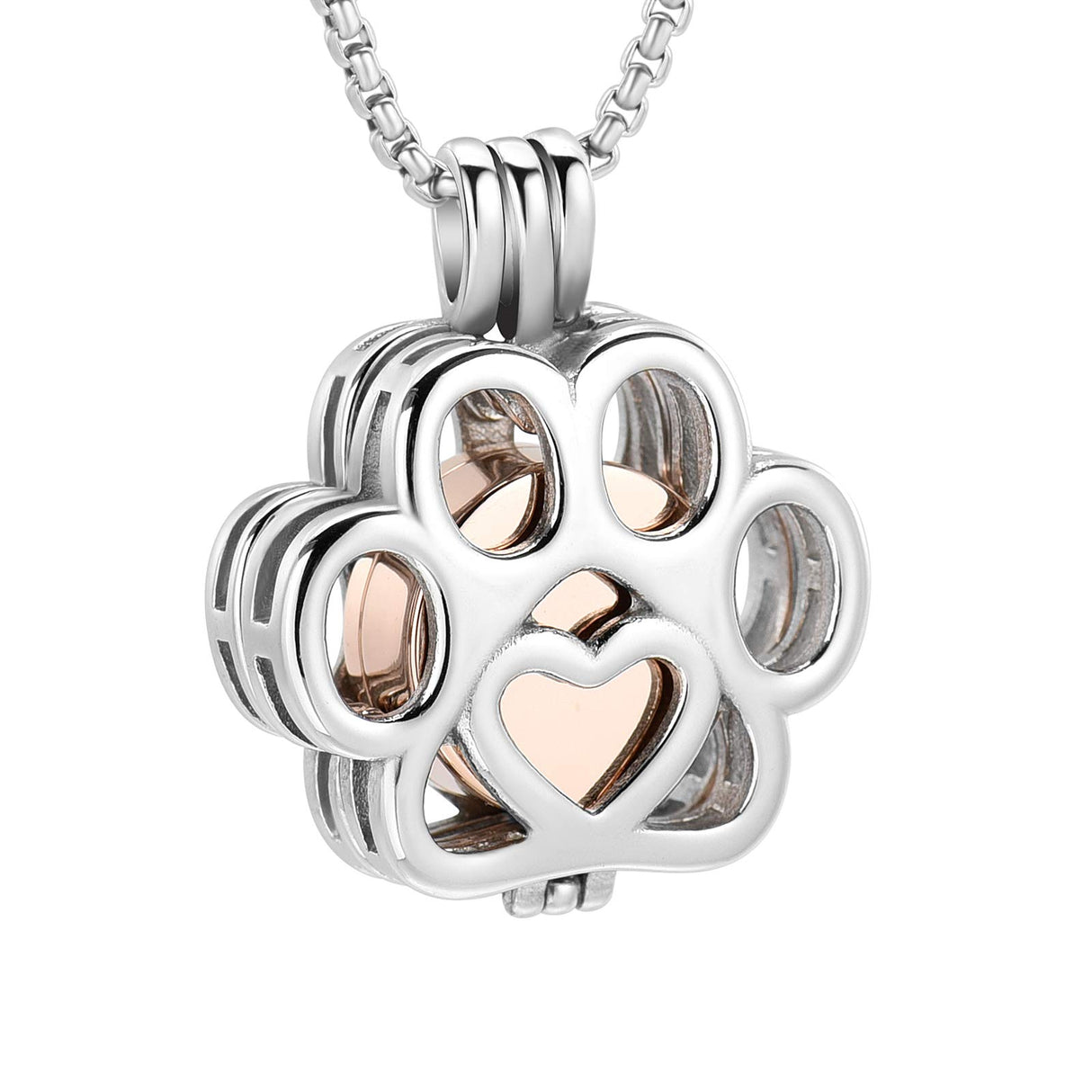 Oinsi Pet Cremation Jewelry For Ashes For Dog/Cat Paw Stainless Steel Memorial Locket Urn Necklace Inside Mini Case Keepsake Cremation Jewelry Women Men (Silver With Rose gold) Oinsi
