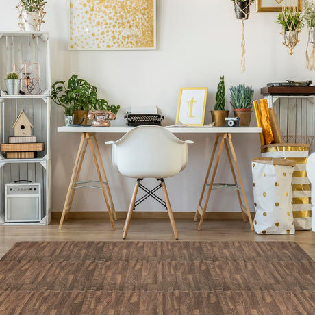 Sorbus 96 Sq. Ft. Wood Grain Floor Tiles Foam Mat EVA Interlocking Mats Tile 3/8-Inch Thick Flooring Wood Puzzle Exercise Mats w/Borders - Home Playroom Basement, Apartment, Trade Show, Baby, Dance Sorbus