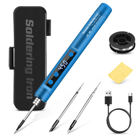 Cordless Soldering Iron Kit - 1100mAh USB Rechargeable Portable Cordless Soldering Gun - LCD Digital Adjustable Temperature Thermostatic for Home Appliance Repair, DIY Qyvorae