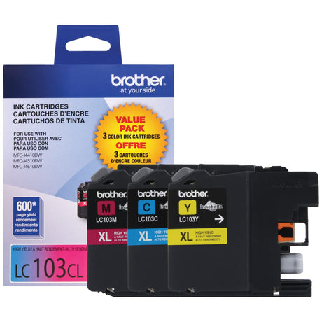 Brother LC1033PKS, LC-103, Innobella High-Yield Ink, 600 Page-Yield, 3/Pack, Cyan-Magenta-Yellow Brother