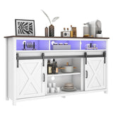 jiteentarou Farmhouse Coffee Bar Cabinet with Power Outlet, Rustic Sideboard Buffet Storage Cabinet with Storage, Wood Buffet Cabinet Serving Table Cupboard for Dining Room, Living Room, White jiteentarou