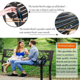 BestShop Patio Bench - Outdoor Metal Garden Bench with Armrests, 480lbs, Cast Iron, Sturdy Steel Frame, Black BestShop