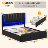 AOGLLATI Queen Bed Frame with Headboard, LED Lights, 4 Storage Drawers & USB Ports AOGLLATI