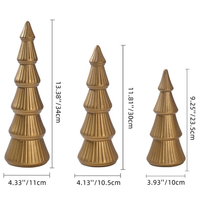 Wooden Christmas Tree, Set of 3 Tabletop Tree Figurine Wood Desk Centerpieces Table Tree Decoration Festive Ornament for Accents Xmas Mantel Shelf Home Decor Holiday Party Indoor Outdoor (Gold)