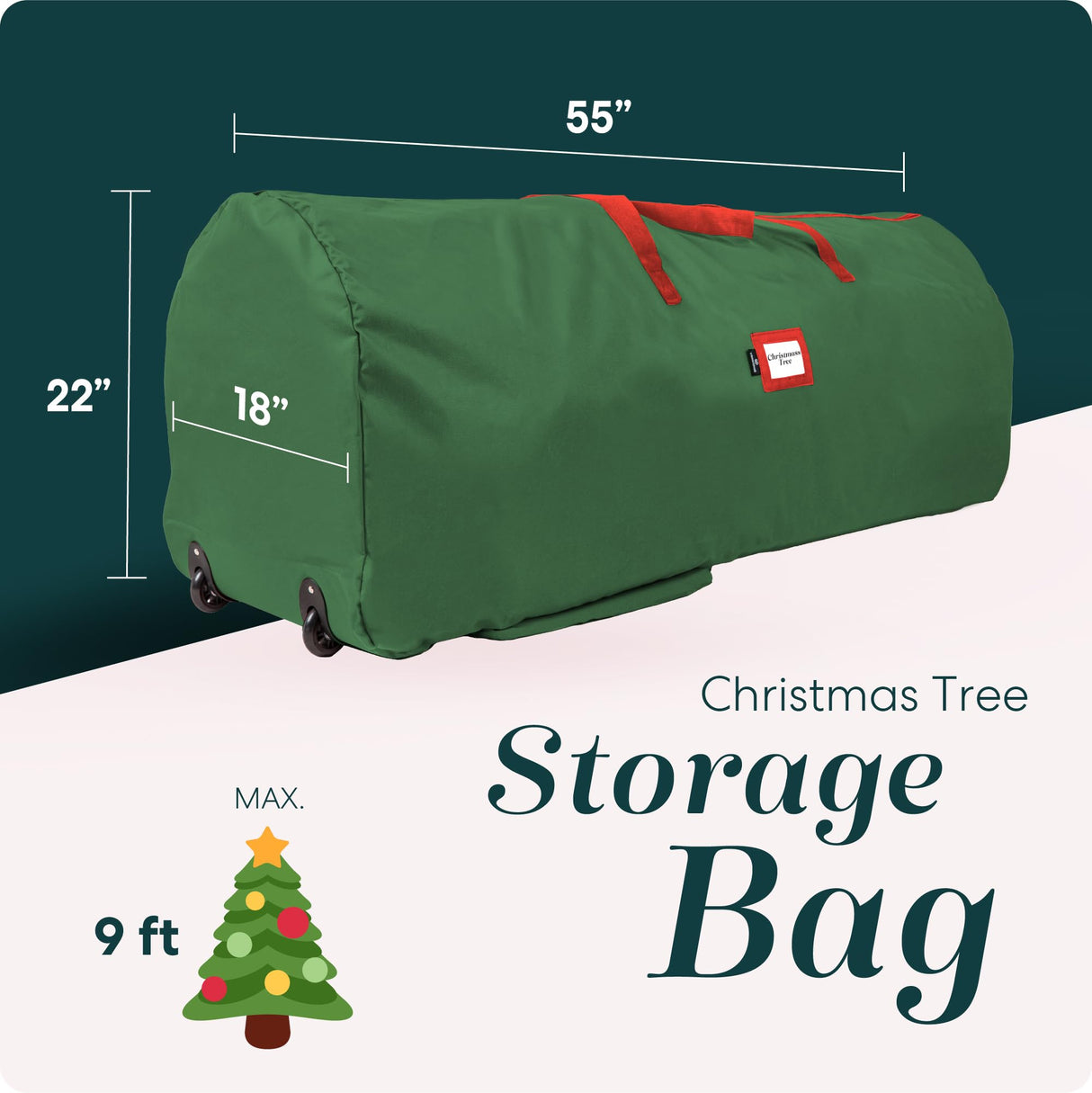 Handy Laundry Rolling Tree Storage Bag - For 9-Foot Artificial Christmas Holiday Tree. Zippered Bag, Carry Handles and Wheels for Easy Transport. Protects Against Dust, Insects, and Moisture. (GREEN) Handy Laundry