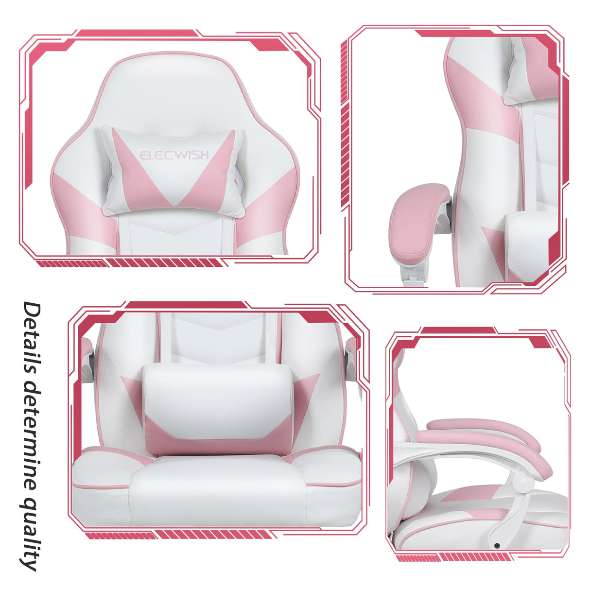 ARTETHYS Gaming Chair, Ergonomic High Back Racing PU Leather Computer Chair with Adjustable Footrest, Headrest and Lumbar Support and 90 to 150 Degree Tilt Pink ARTETHYS