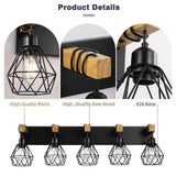 Farmhouse Bathroom Vanity Light Fixtures, 5-Light Wood Bathroom Light Fixtures Over Mirror, Rustic Sconces Wall Lighting with Elegant Metal Lampshade for Living Room, Bedroom, Hallway… maesta