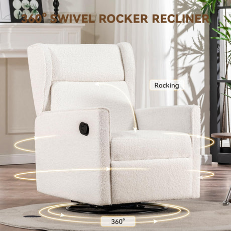 COMHOMA Nursery Rocking Chair Teddy Upholstered Swivel Rocker Recliner Manual Glider Reclining Chair for Living Room Bedroom Offices (Beige, 1 PCS) COMHOMA