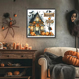 Pumpkin Bat Shop Diamond Art Kits for Adults, 5D Halloween Diamond Painting Kits for Adults Beginners, DIY Full Round Drill Diamond Dot Painting Gem Art Kits for Adult, Home Wall Decor 13.8x13.8 Inch VCLKDIY