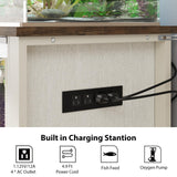 Rresyet 40-50 Gallon Aquarium Stand with Heavy Duty Metal Frame, Fish Tank Stand with Power Outlets, Two Glasses Door Storage Cabinet, Suitable for Turtle Tank, Reptile Tank, White+Brown Rresyet