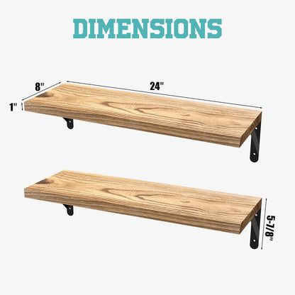 Floating Wall Shelves, Wooden Boards Come with Installation Hardwares, Suitable for Garage, Repair Workshop, Office, Container Home, RVs, 8 Inches x 24 Inches - Pack of 2 Shelves