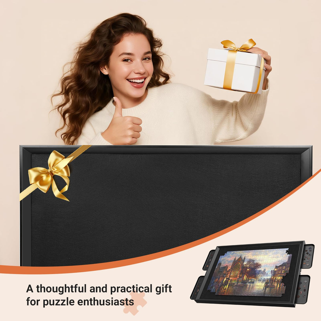 1500 Pieces Move & Rotating Puzzle Board with Drawers，36.42" x 28.94" Portable Jigsaw Puzzle Table for Adults, Wooden Puzzle Board with Covers & Wheels, Birthday Gifts for Mom HEBESPACE