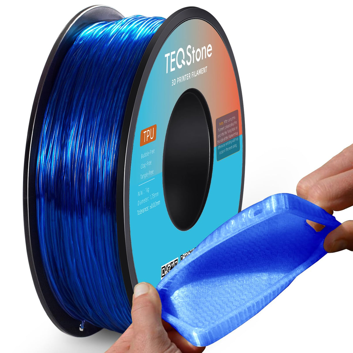 TEQStone TPU Filament 1.75mm Blue 1Kg Spool 95A Flexible Soft 3D Printer Filament Consistent Diameter +/-0.03mm in Vacuum Package TEQStone