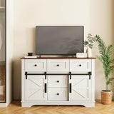 Vabches White Farmhouse Buffet Cabinet with Sliding Barn Doors and 5 Drawers Vabches