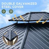 Aoxun 12' x 20' Outdoor Wood Gazebo, Hardtop Gazebo Permanent Wooden Pavilion with Galvanized Steel Double Roof, for Patio, Garden, Backyard, Cedar Wood Aoxun